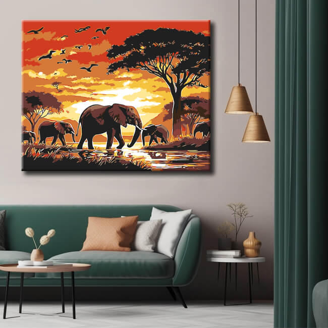 Paint by Numbers Elephants in Africa