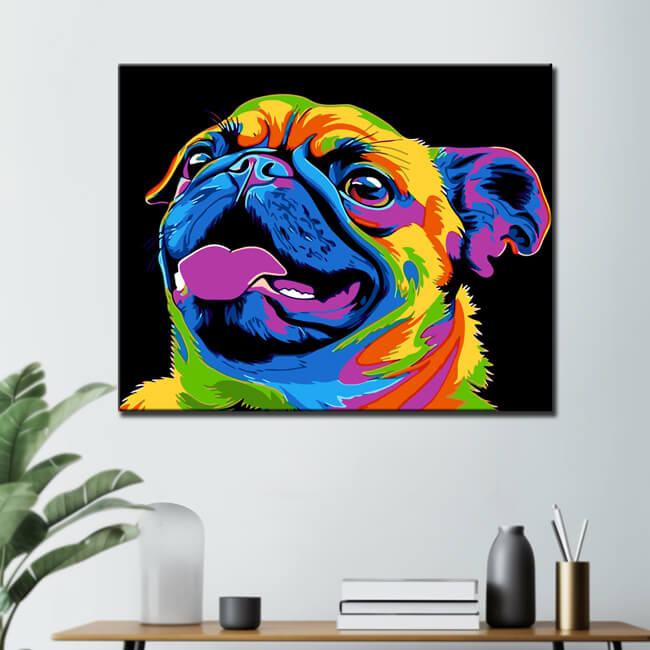 Painting by Numbers Dog Pug Rainbow Colorful