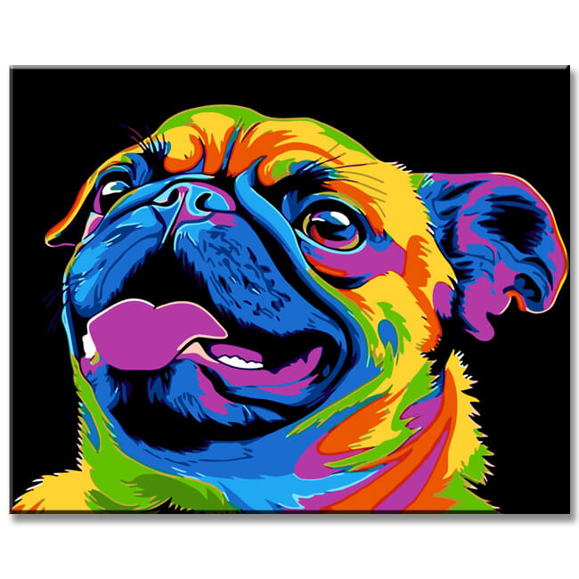 Painting by Numbers Dog Pug Rainbow Colorful