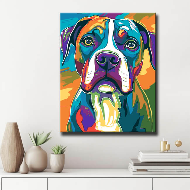 Painting by Numbers Dog Boxer Rainbow Colorful