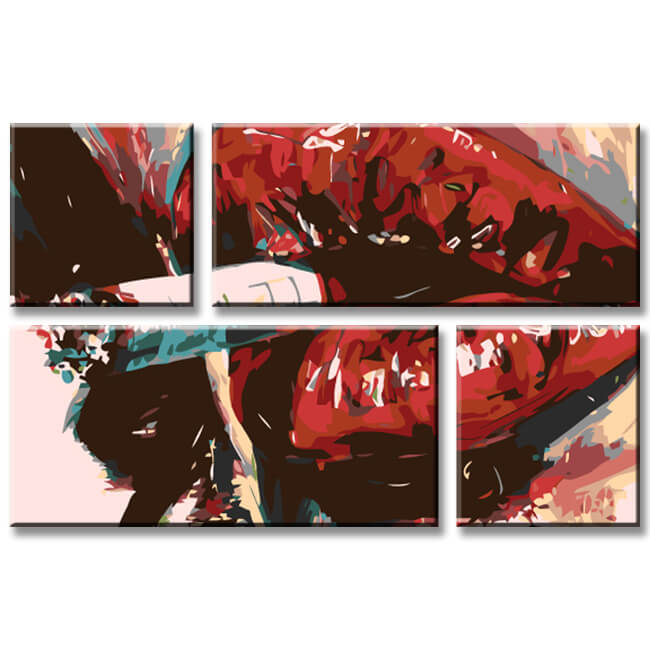 Paint by numbers painting mouth with cigarette 4 parts