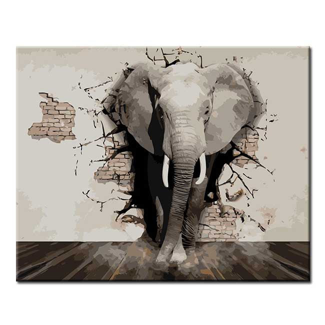 Painting by Numbers Photo Art Elephant Out of The Wall