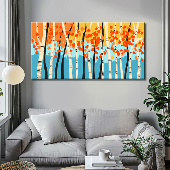 Painting by Numbers Art Abstract Painting Trees Blue Orange