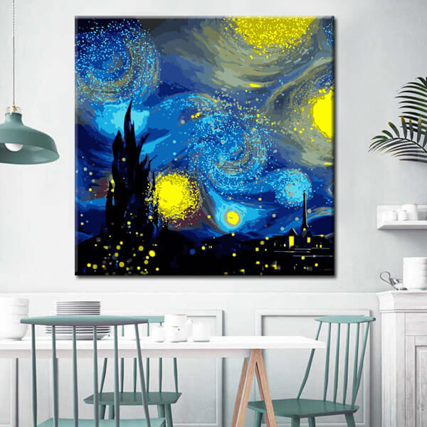 Painting By Numbers Art Abstract Art Blue And Yellow Light Balls in Two Parts