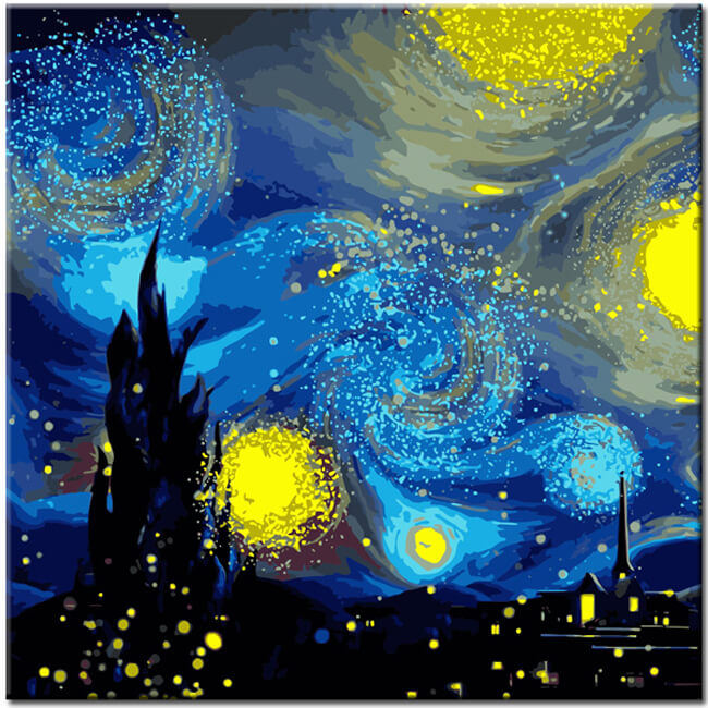 Painting By Numbers Art Abstract Art Blue And Yellow Light Balls in Two Parts