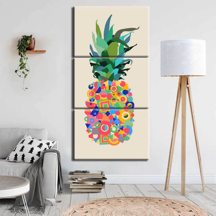 Painting By Numbers Art Abstract Pineapple With Colorful Dots 3-Panel