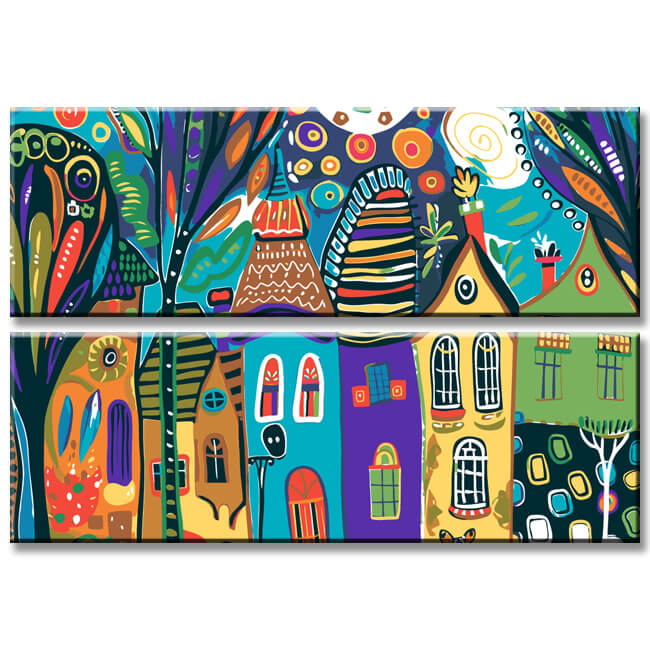 Painting by Numbers Art Illustration Colorful Houses 2-part