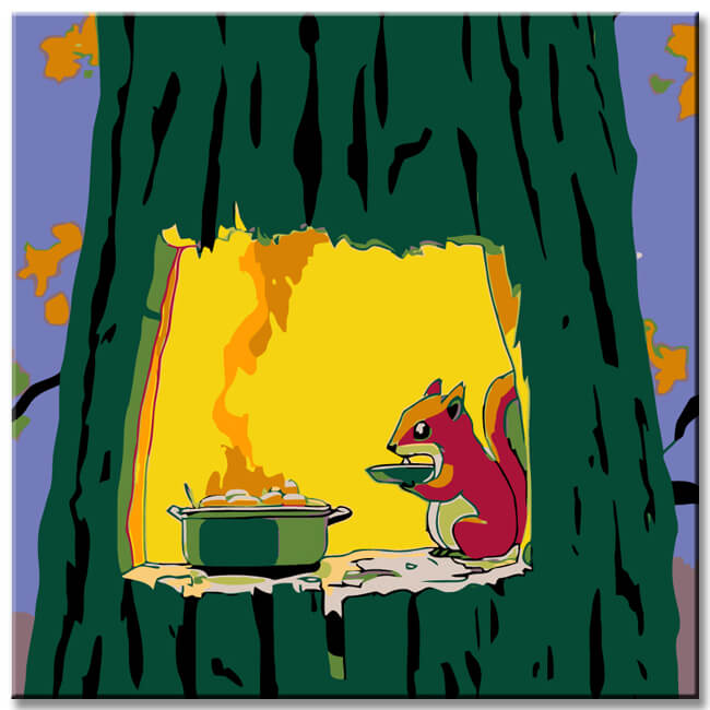 Painting by Numbers Art Illustration Squirrel in The Tree While Cooking