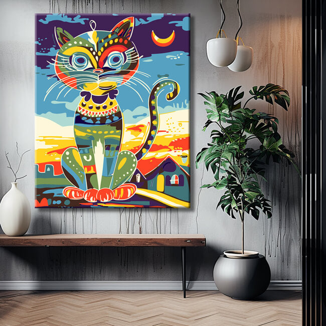 Painting by numbers art illustration colorful big cat