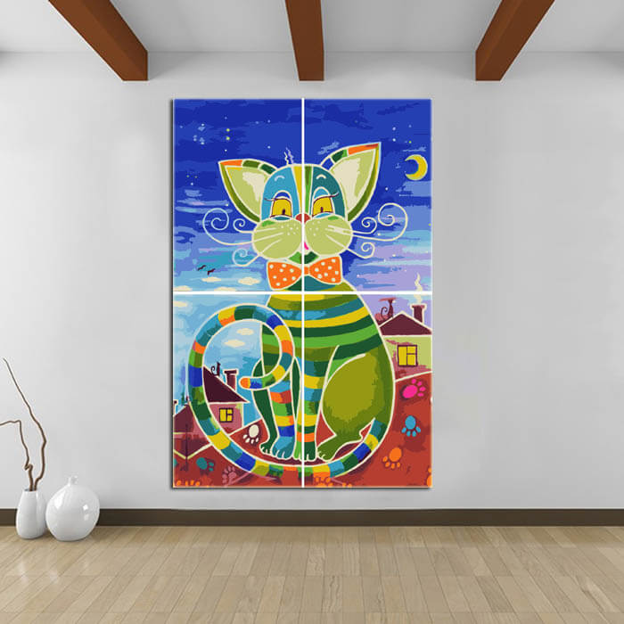 Painting by Numbers Art Illustration Colorful Big Cat 4 Panel