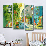 Painting By Numbers Art Illustration Old Town Alley 4-Panel