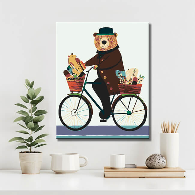 Paint by Numbers Animals Bear on A Bike