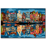 Painting by numbers art landscape houses reflected in the water