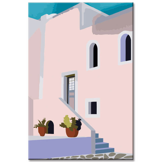 Painting by Numbers Minimalism Art Pink House with Stairs Shipping from DE