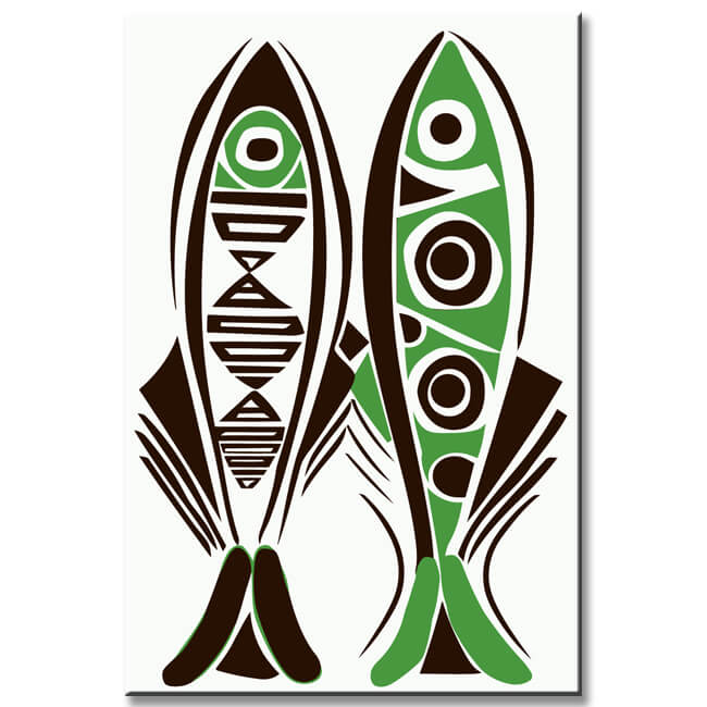Paint by numbers line drawing 2 fishes opposite each other