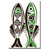 Paint by numbers line drawing 2 fishes opposite each other