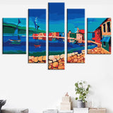 Painting By Numbers Art Houses On The Water With Sailing Ship
