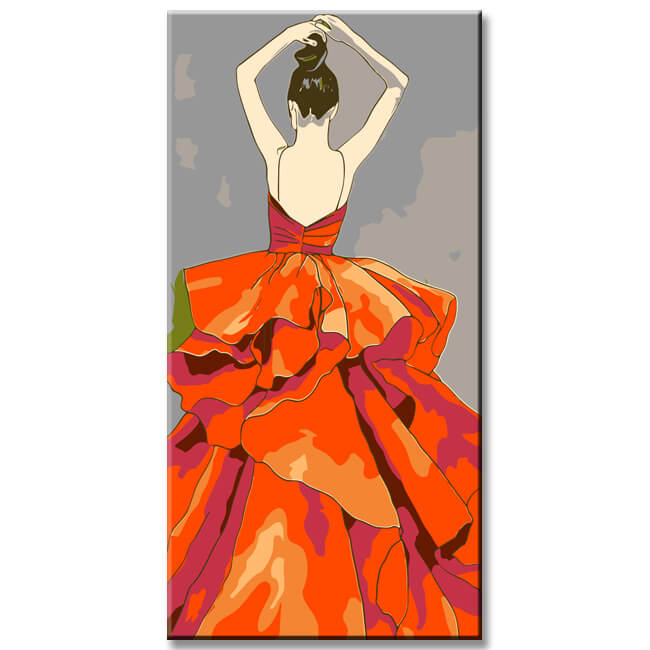 Painting by Numbers Art Woman with Big Orange Skirt