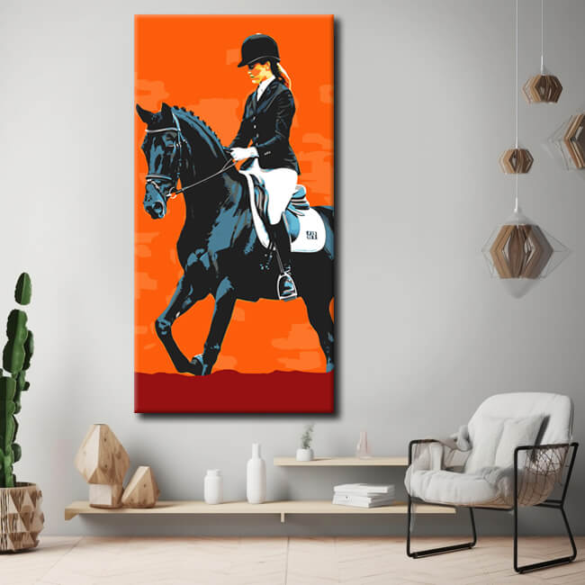 Painting by Numbers Art Rider Sits on A Black Horse