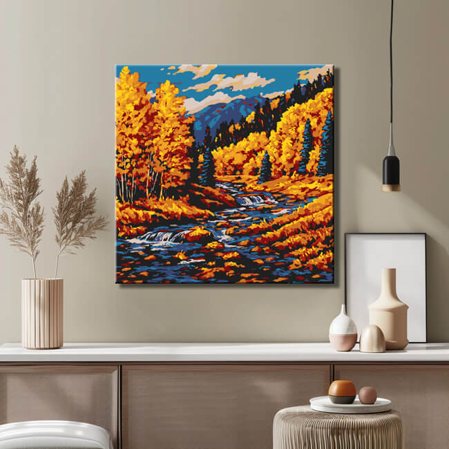Painting by Numbers Art Nature River  Flows Through The Autumn Landscape