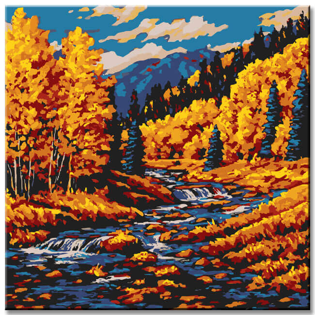 Painting by Numbers Art Nature River  Flows Through The Autumn Landscape