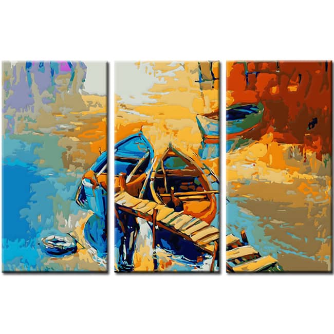 Painting by Numbers Nature Art Boat on The Lake i 3-Panel