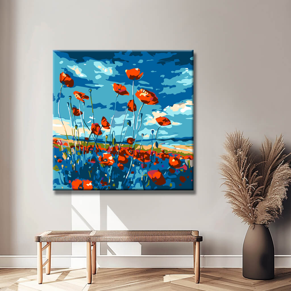 Painting by numbers poppy field shipping from DE-50*50cm-with stretcher frame-with covering service