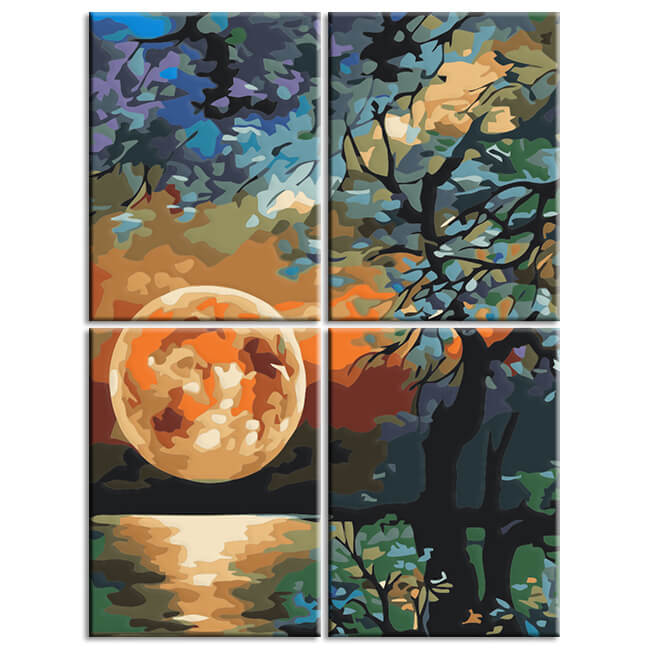 Painting By Numbers Full Moon Evening Mood 4 Pieces -