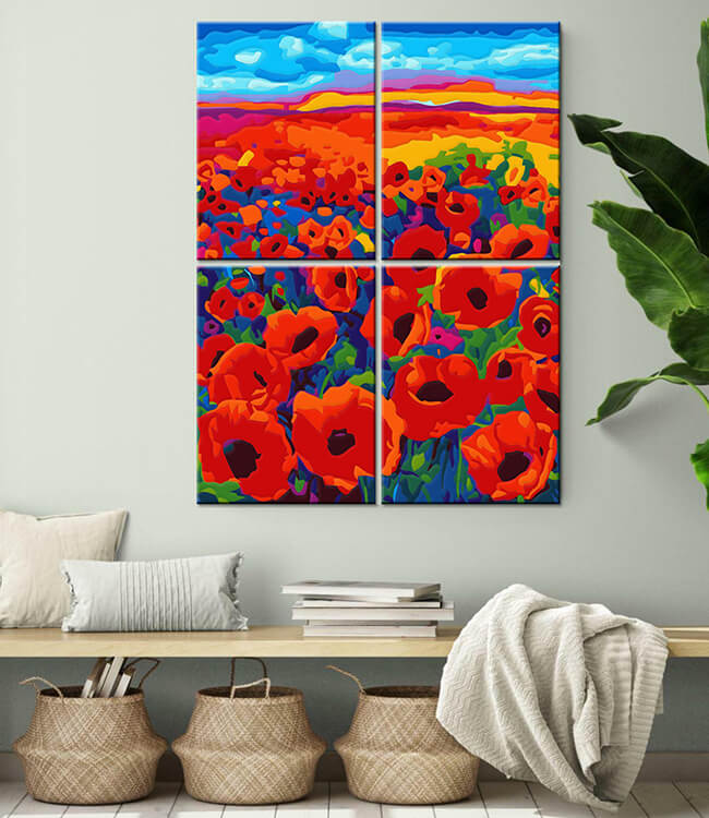 Painting By Numbers Poppy Field Field 4-Panel