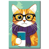 Paint by Numbers Art Animal Cat with Purple Scarf and Glasses