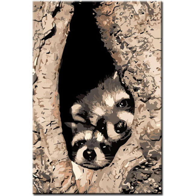 Painting by Numbers Art Animal Raccoons Peeking Out of Tree Hole