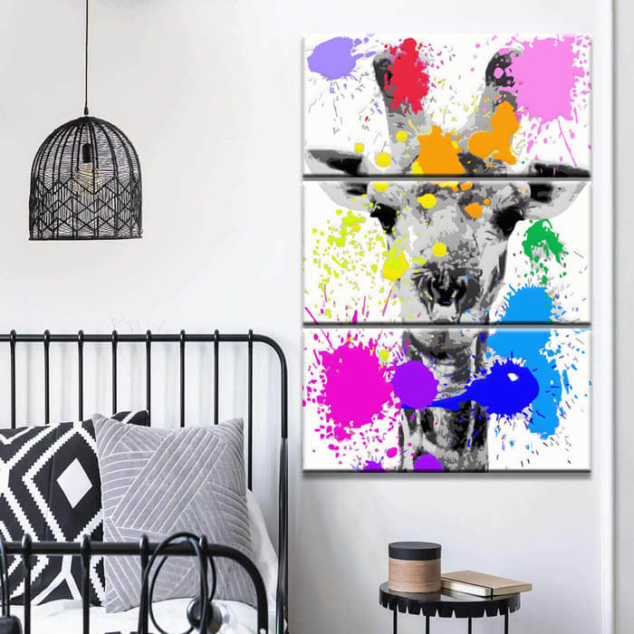 Painting by Numbers Art Animal Griraffe with Colorful Splashes of Paint - 3-Panel