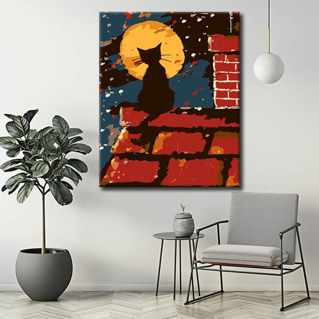 Painting by numbers Black cat behind plants-30*40cm-with stretcher frame-with covering service