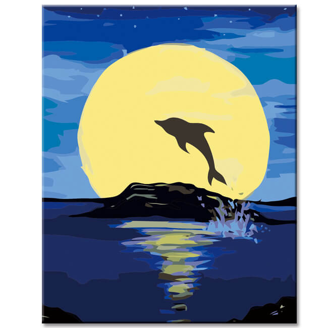 Painting By Numbers Art Animal Dolphin At Night Before Full Moon