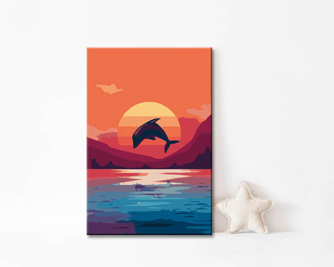 Painting By Numbers Art Animal Dolphin in The Sea in The Evening Sun