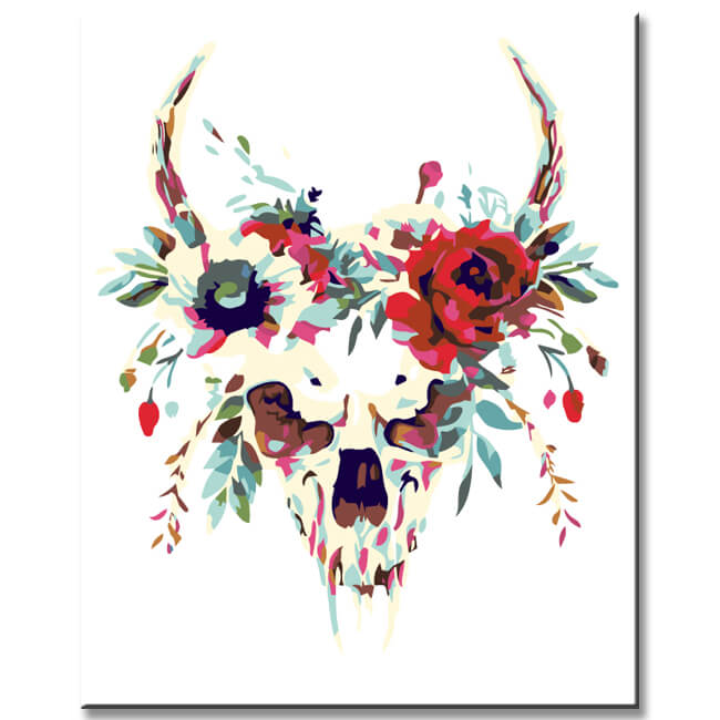 Paint by Numbers Skull with Poppy Motif