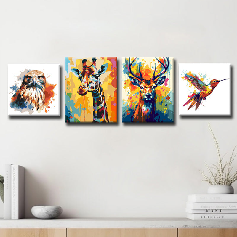 Exclusive Wildlife Art in Watercolor Style – Vibrant and Colorful Wall Paintings, 4-piece