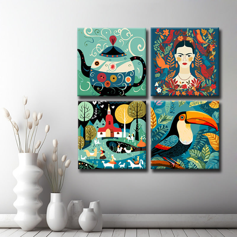 Folk Art On Picture WallStylish And Traditional Canvas Pictures For Your Wall Decoration, 4 Pieces