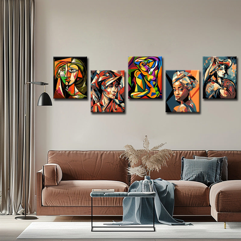 Cubist Portraits As A Gallery WallAbstract And Colorful Canvas Pictures, 5-Panel