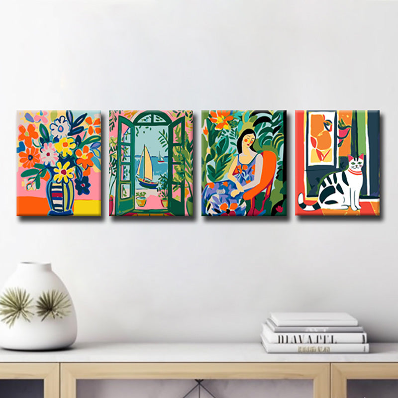 FauVIsm Style Canvas ArtVIbrant Still Life For Your Picture Wall, 4 Pieces