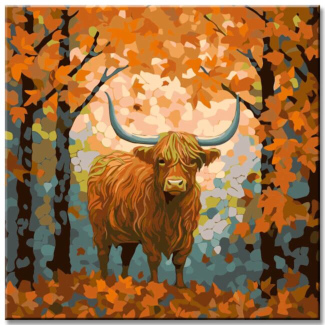 Highland Cattle in The Magical forest Painting by Numbers