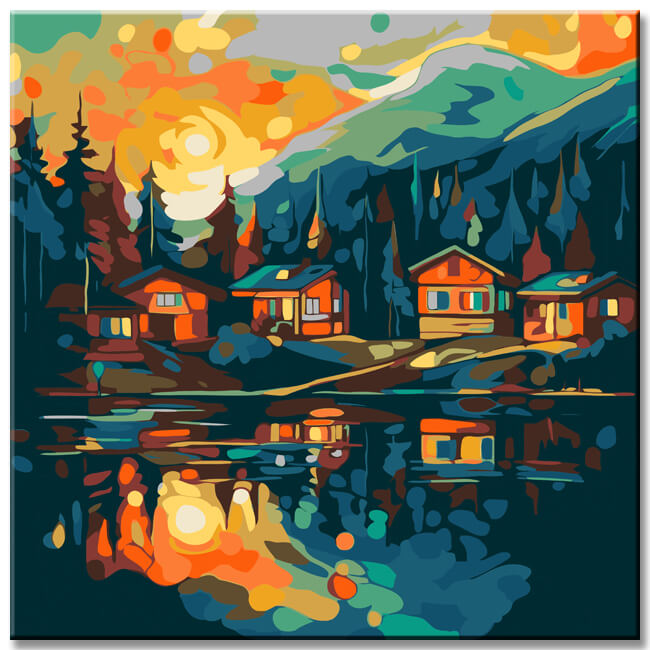 Beautiful lake landscape - painting by numbers