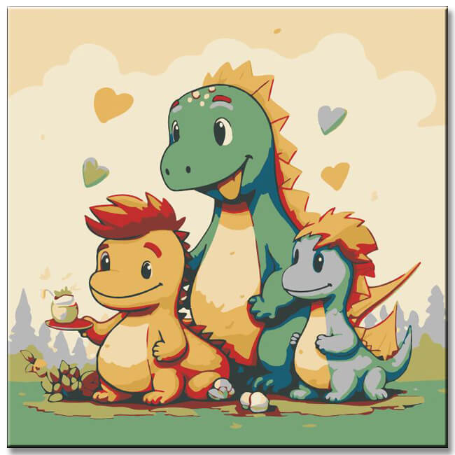 Cute dinosaur with family - painting by numbers