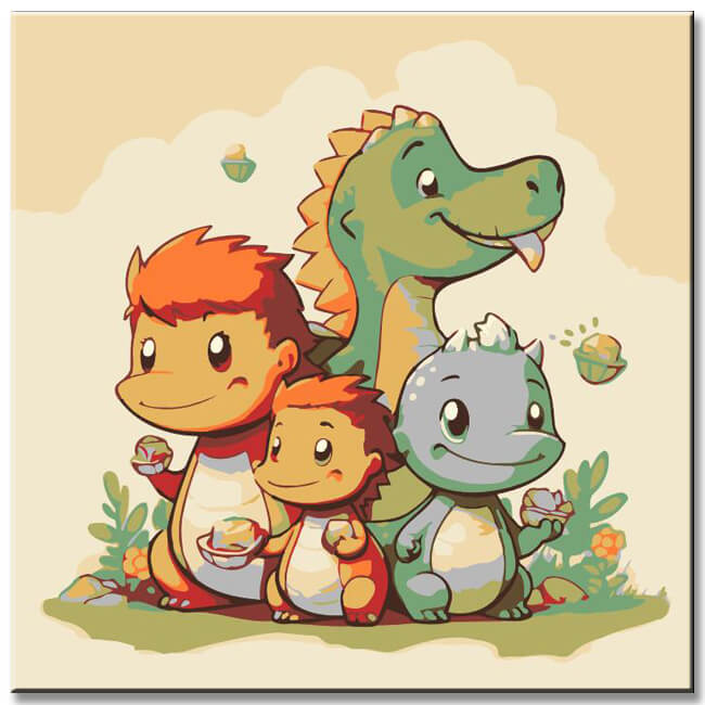 Cute Dinosaur with Family 2 - Painting by Numbers