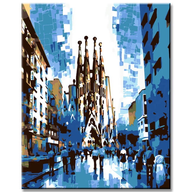 Barcelona Street Scene - Painting by Numbers