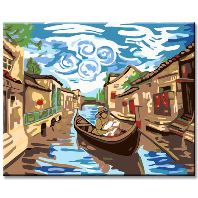 Gondola in the canal - painting by numbers