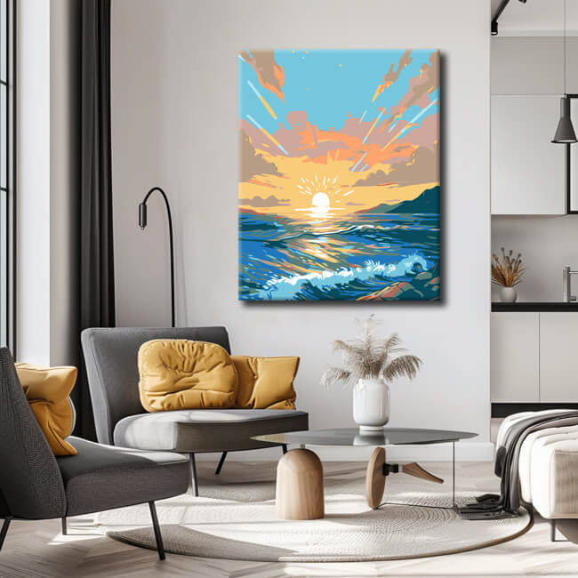 Painting by numbers sunrise at the sea
