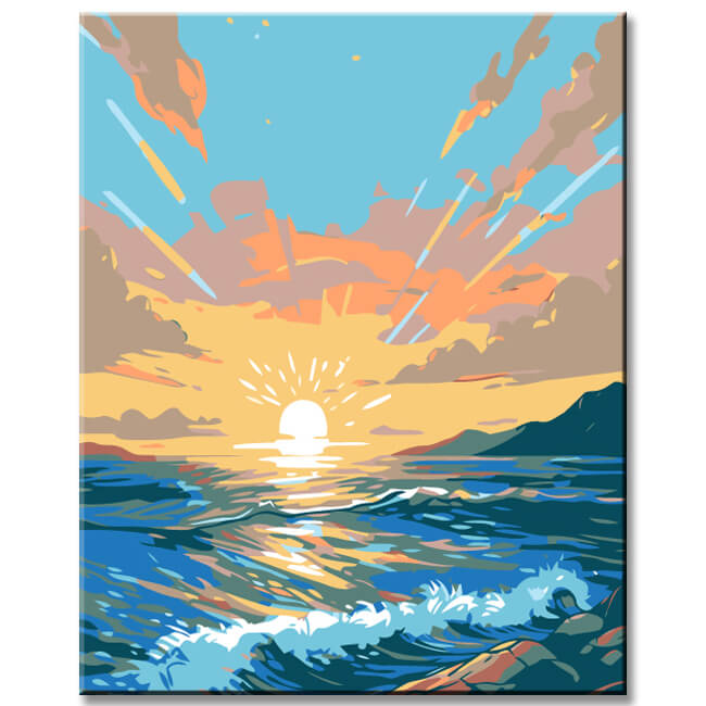 Painting by numbers sunrise at the sea