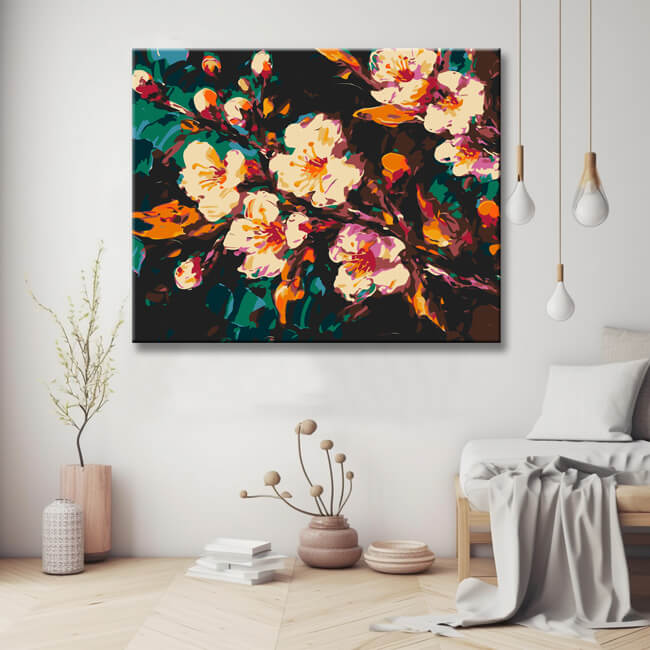 Dreamlike apricot blossom painting by numbers, shipping from DE