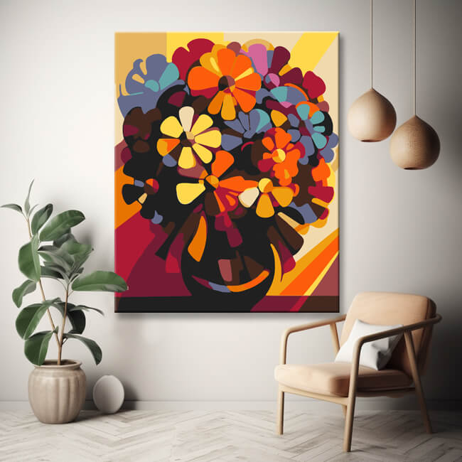 Colorful bouquet of flowers in a vase - painting by numbers